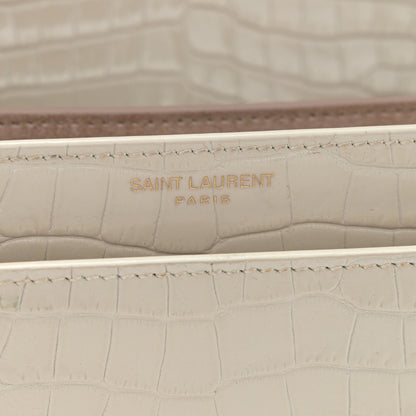 Saint Laurent Calfskin Crocodile Embossed Medium Monogram Sunset Blanc Vintage 7 of 14