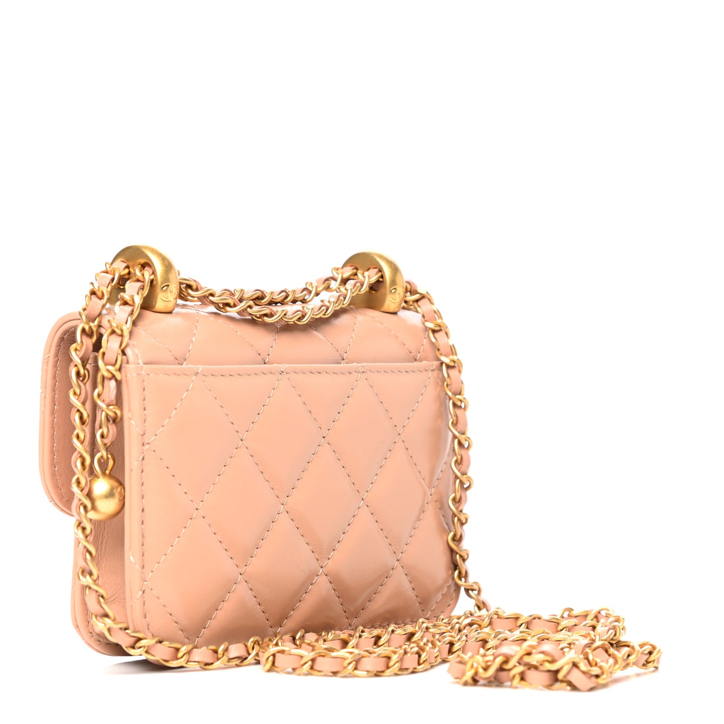 Calfskin Quilted Perfect Fit Coin Purse With Chain Beige