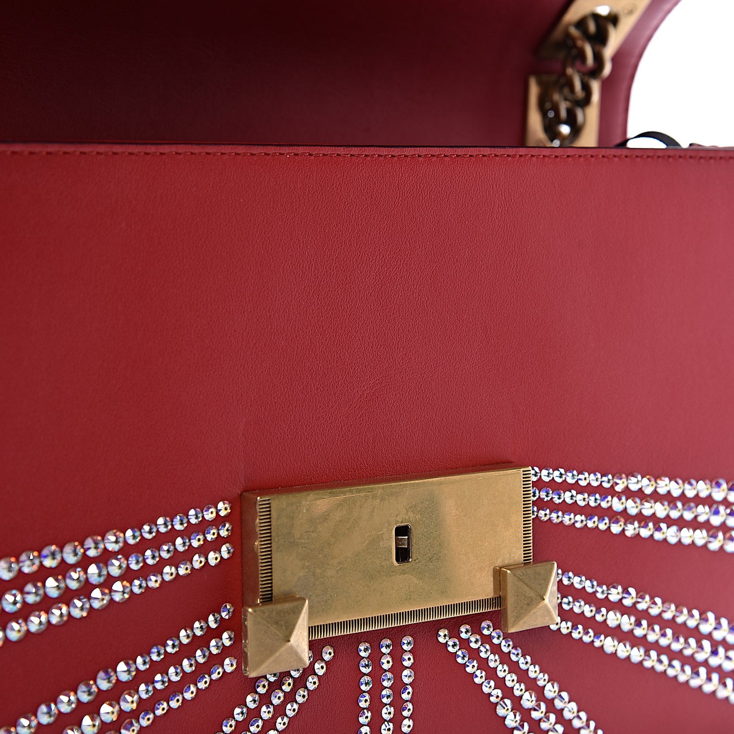 Calfskin Crystal Embellished Loved Shoulder Bag Red