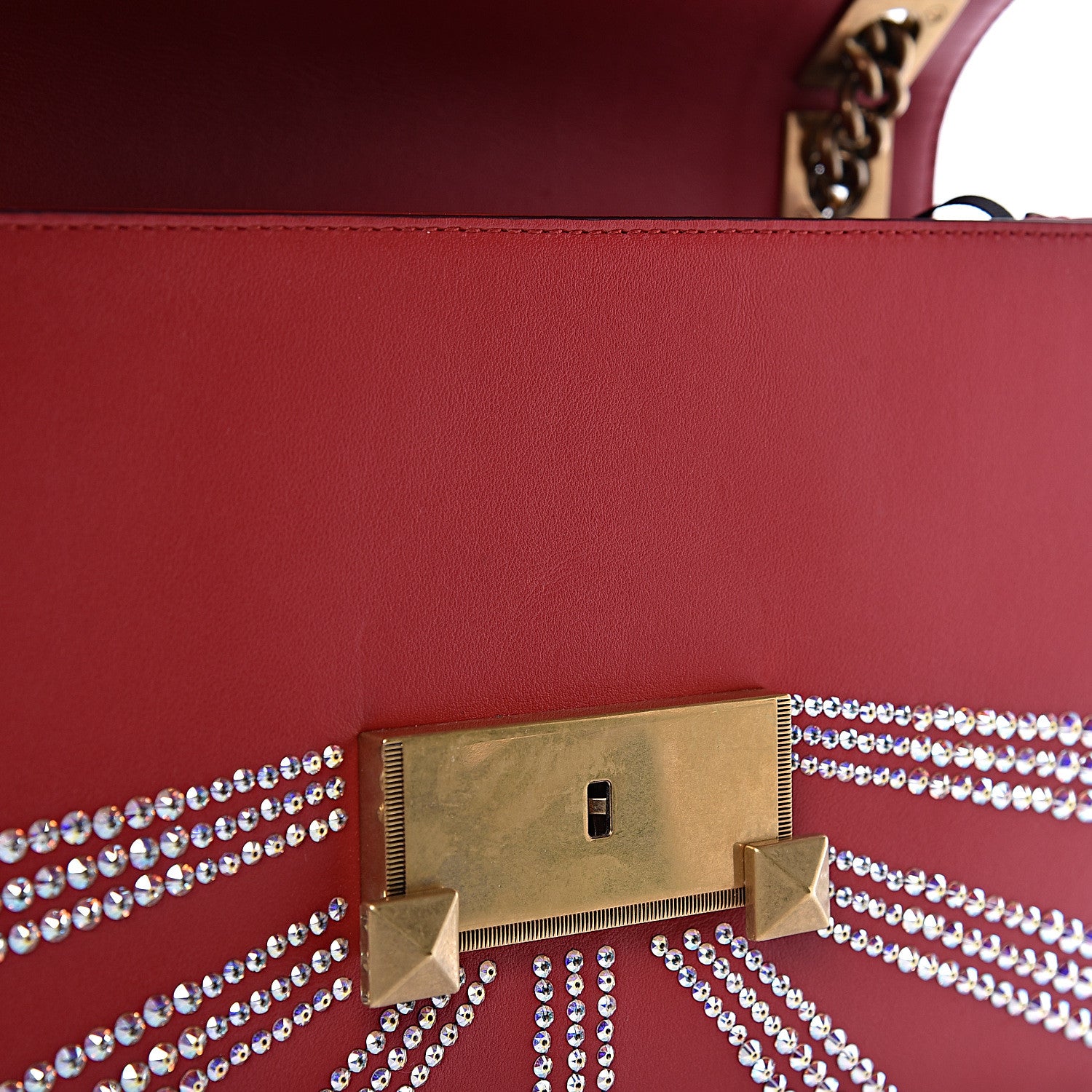 Gucci Calfskin Crystal Embellished Loved Shoulder Bag Red 8 of 11
