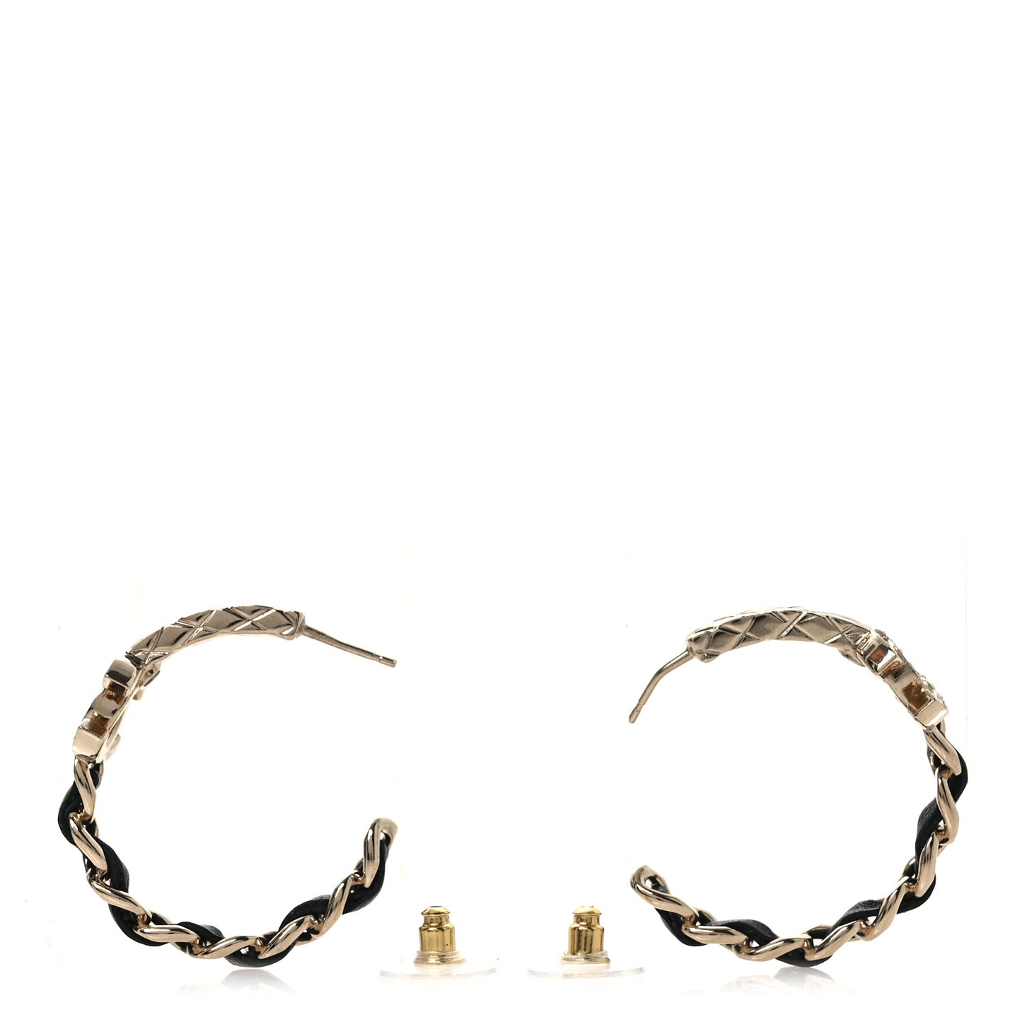 Metal Crystal Lambskin Quilted CC Chain Hoop Earrings Gold Black