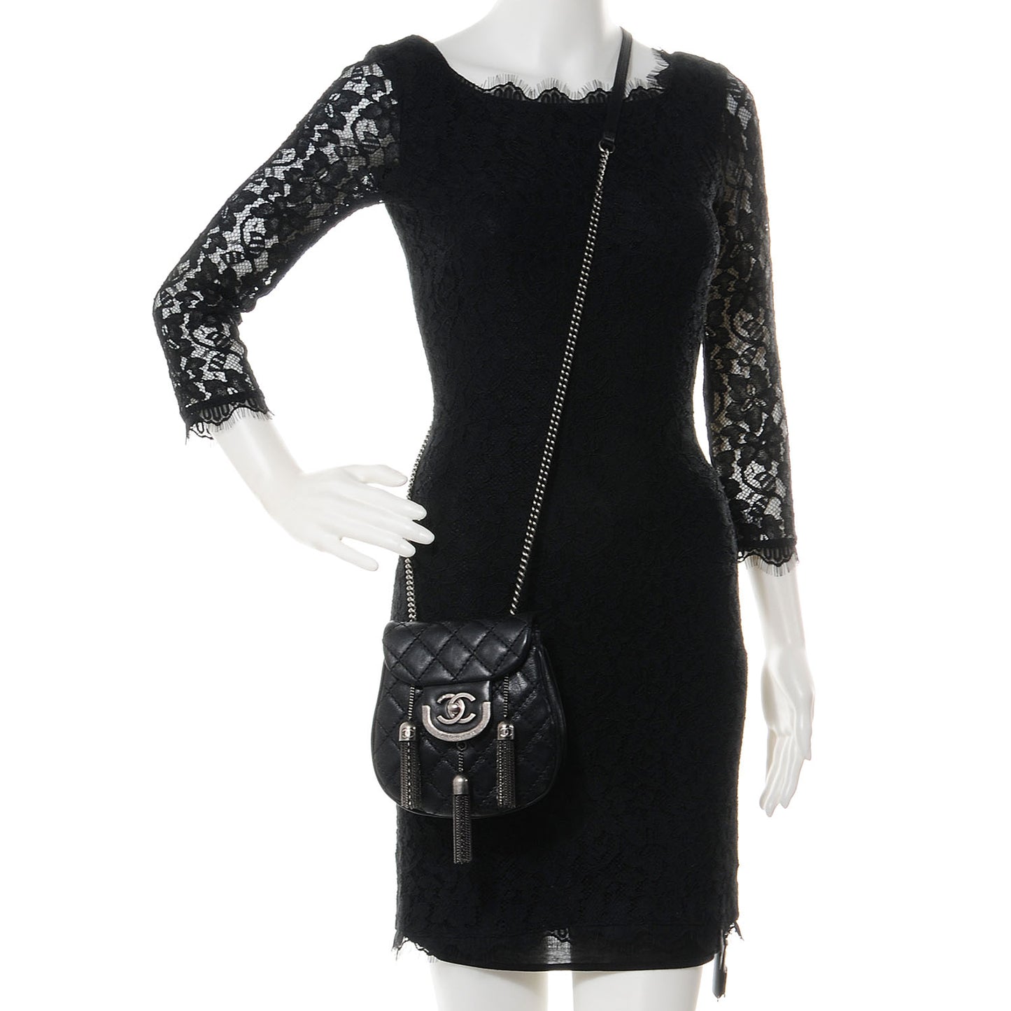 Calfskin Quilted Coco Sporran Small Tassel Flap Black