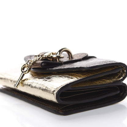 Chloe Metallic Crinkled Lambskin Shiny Calfskin Small Aby Tri-Fold Wallet Gold Bronze 8 of 10