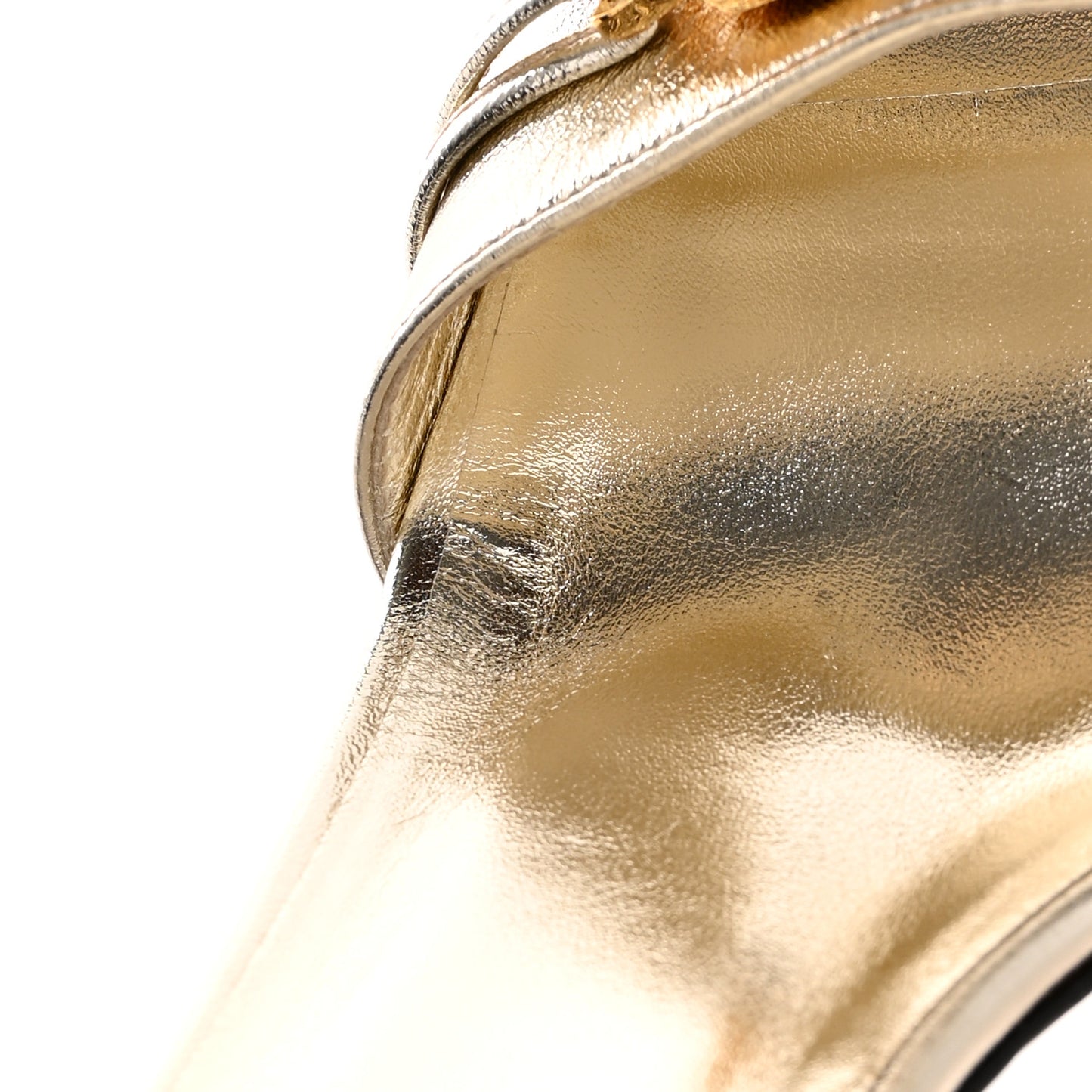 Metallic Nappa Dora Tiger Head Mid Heel Slide Sandals 37 Gold