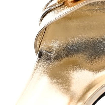 Gucci Metallic Nappa Dora Tiger Head Mid Heel Slide Sandals 37 Gold 9 of 15