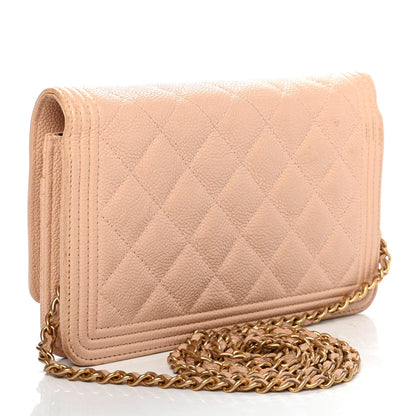 Chanel Caviar Quilted Boy Wallet On Chain WOC Dark Beige 2 of 4