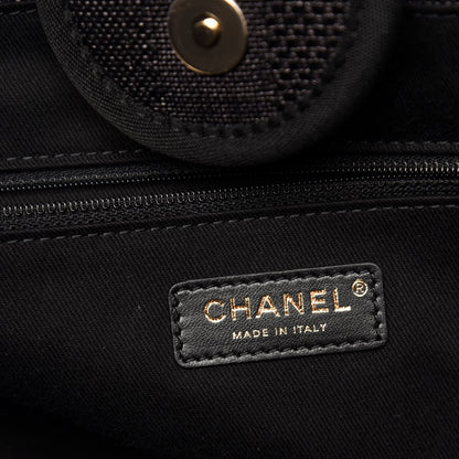 Chanel Mixed Fibers Calfskin Striped Medium Deauville Tote Black 7 of 11