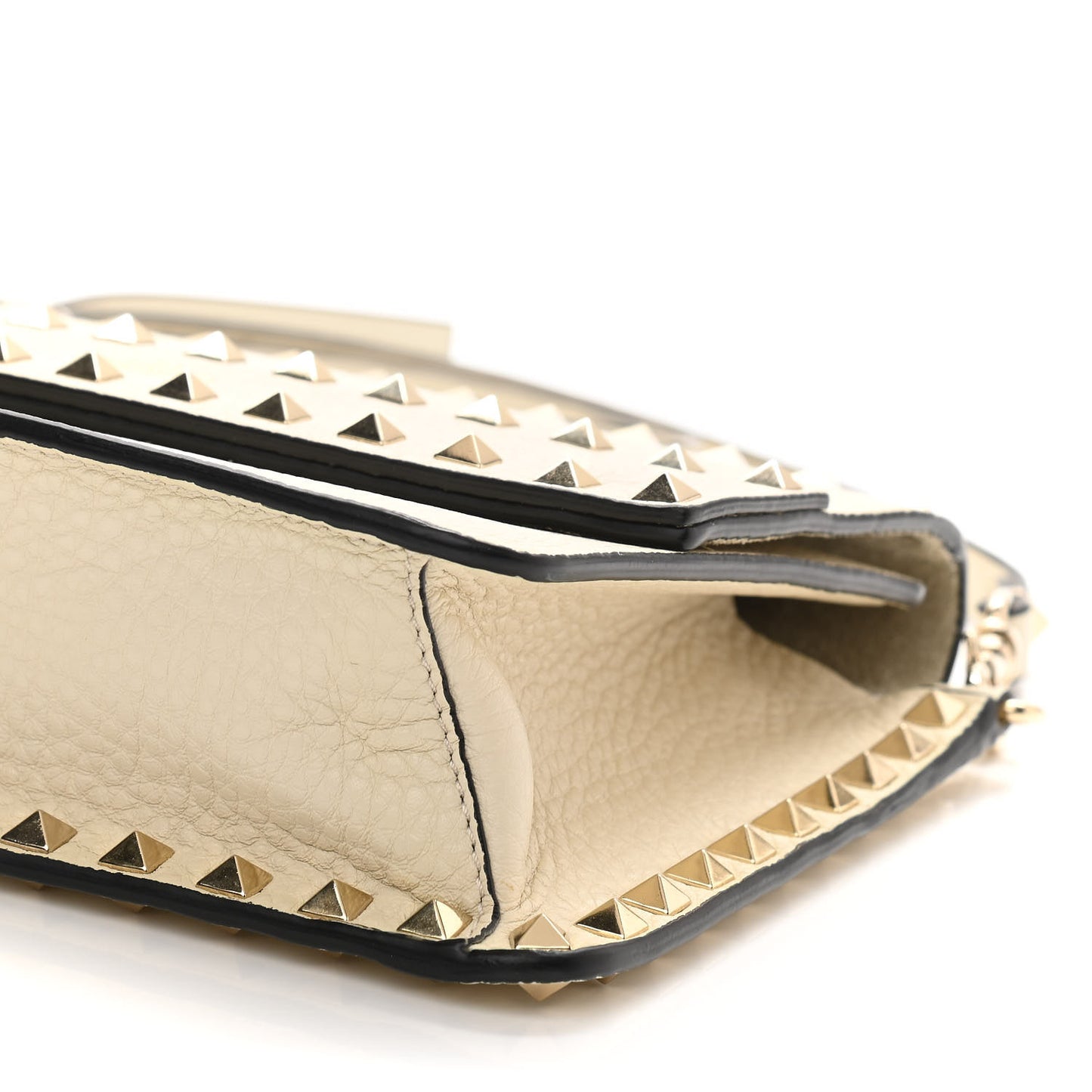Pebbled Calfskin Rockstud Side Slip Crossbody Ivory