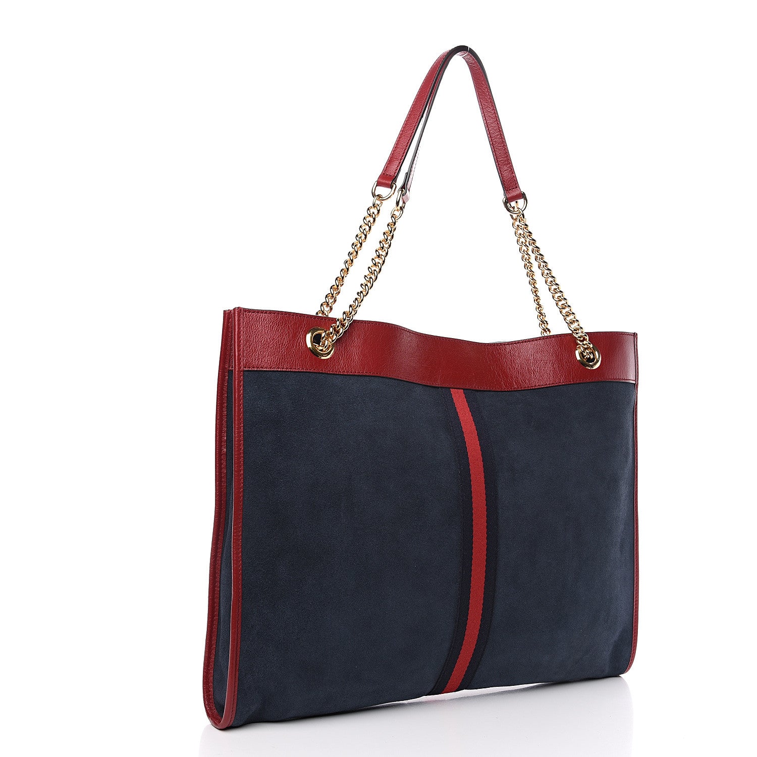 Gucci Suede Calfskin Large Rajah Chain Tote New Blue Romantic Cherry 2 of 10