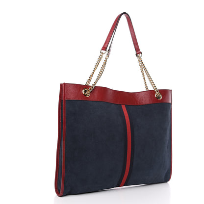 Gucci Suede Calfskin Large Rajah Chain Tote New Blue Romantic Cherry 2 of 10