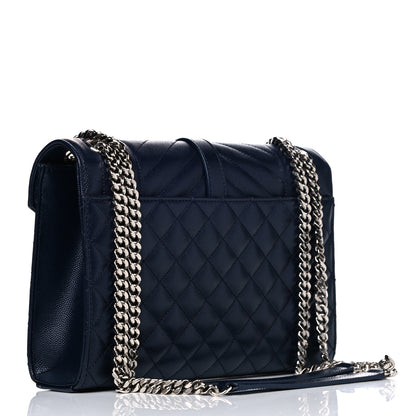 Saint Laurent Grain De Poudre Textured Mixed Matelasse Triquilt Medium Monogram Satchel Deep Marine 3 of 11