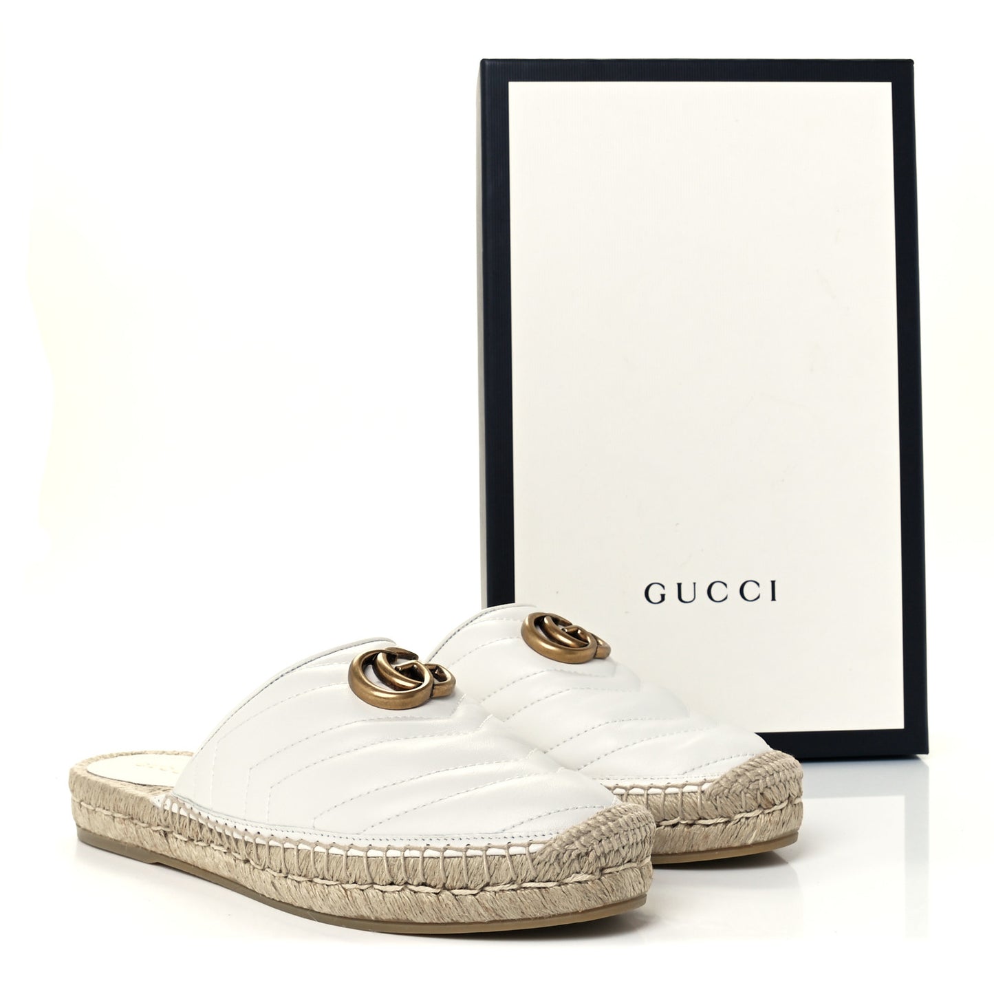 Nappa Matelasse GG Marmont Espadrille Slippers 38.5 Great White