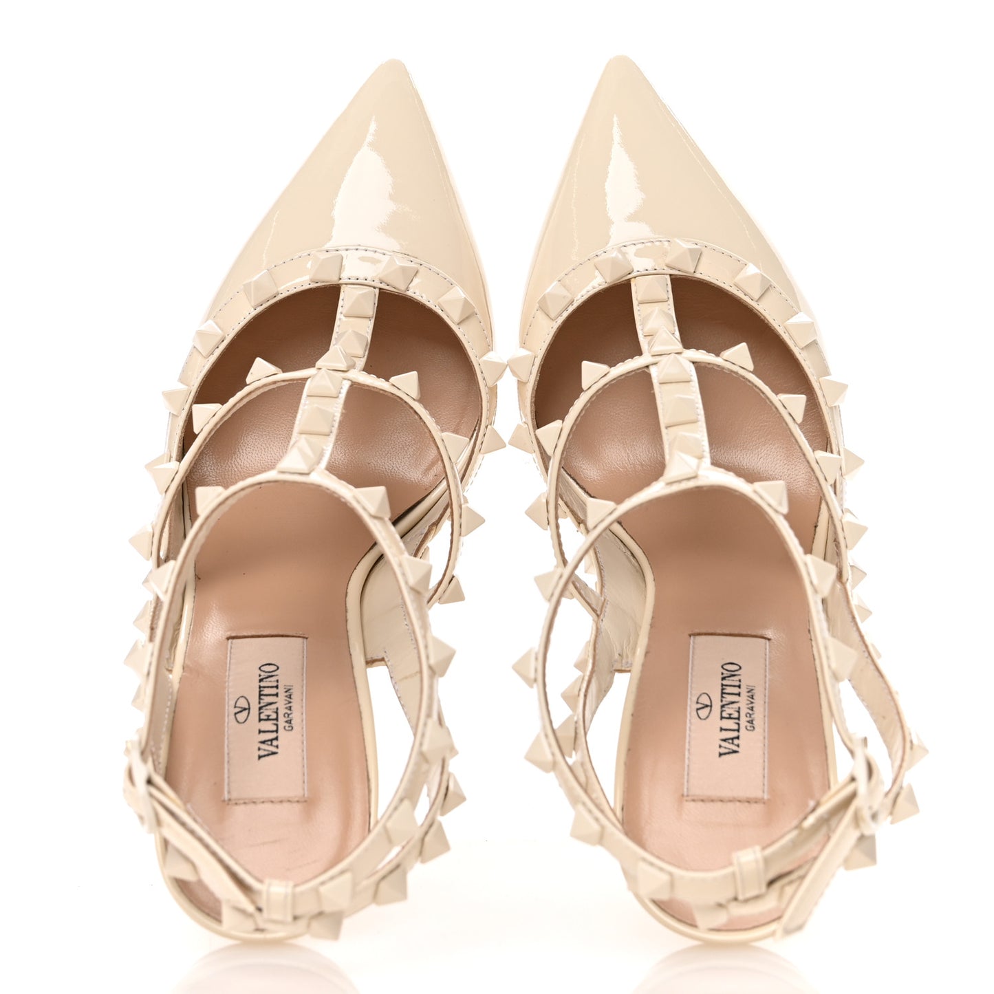 Patent Lacquered Monochrome Rockstud Ankle Strap 100mm Pumps 38 Ivory