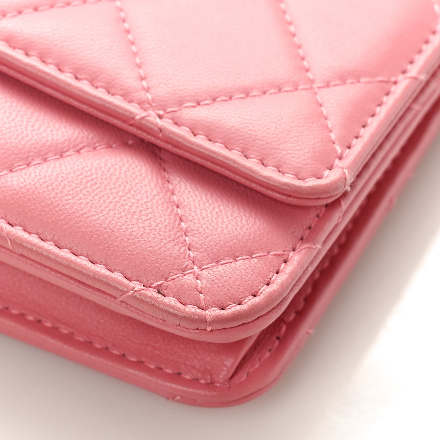 Lambskin Quilted Wallet On Chain WOC Pink