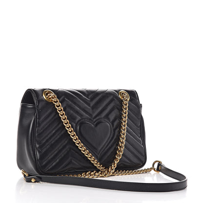 Gucci Calfskin Matelasse Small GG Marmont Shoulder Bag Black 3 of 14
