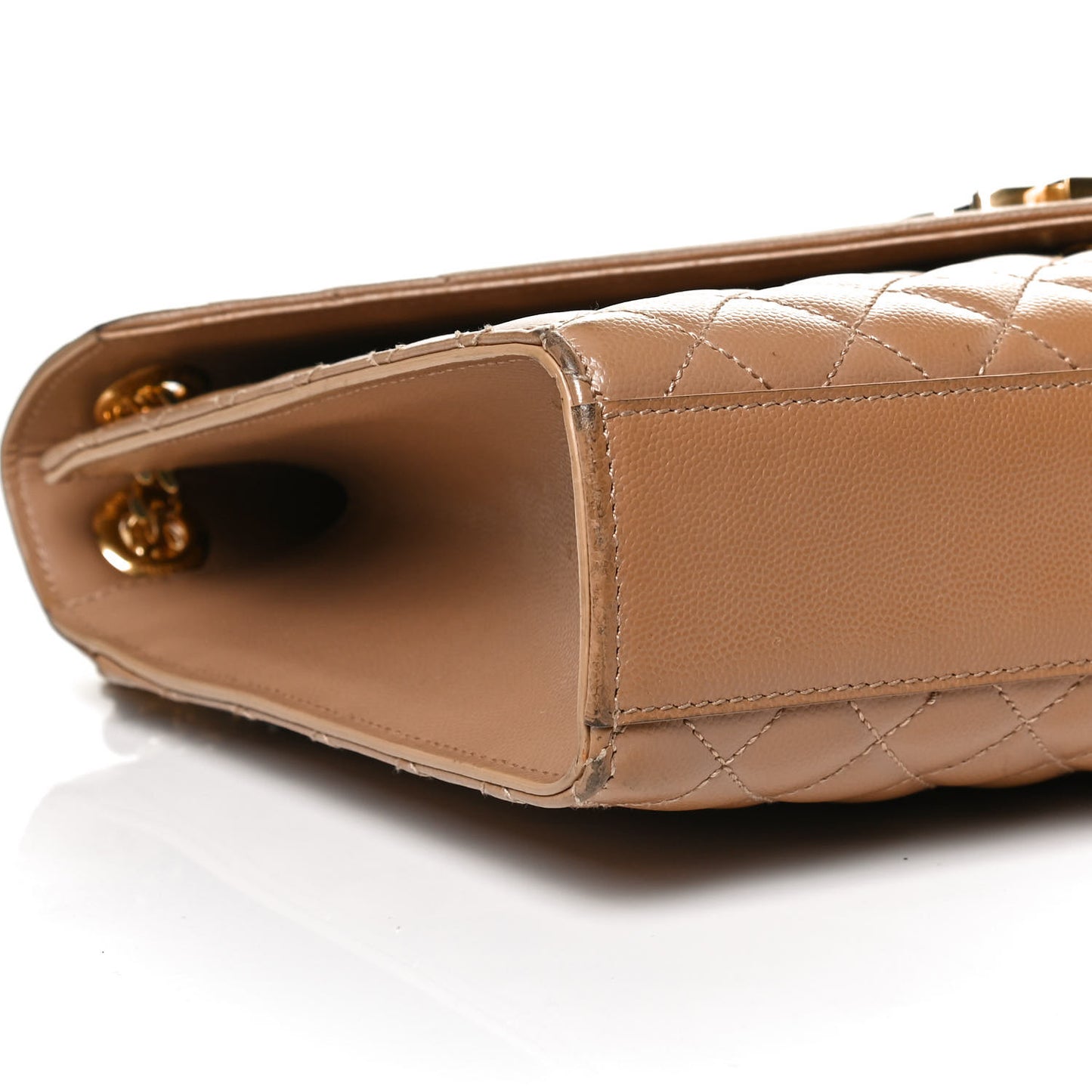 Grain De Poudre Textured Mixed Matelasse Medium Triquilt Monogram Satchel Dark Beige