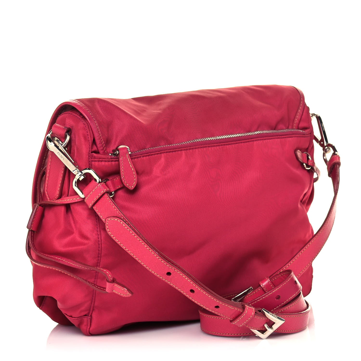 Prada Tessuto Nylon Saffiano Messenger Bag Fuxia 3 of 17