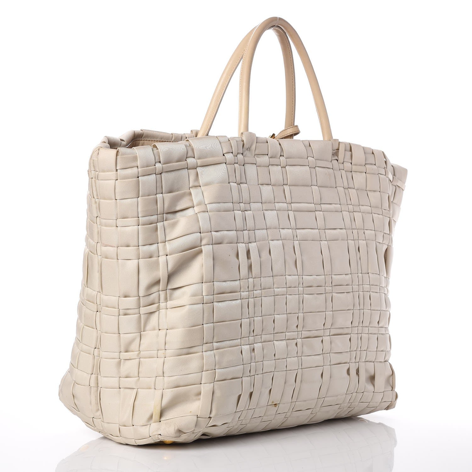 Prada Tessuto Nylon Woven Tote Bag Beige 3 of 10