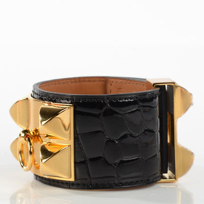 Hermes Shiny Alligator Collier De Chien CDC Bracelet S Black 3 of 7