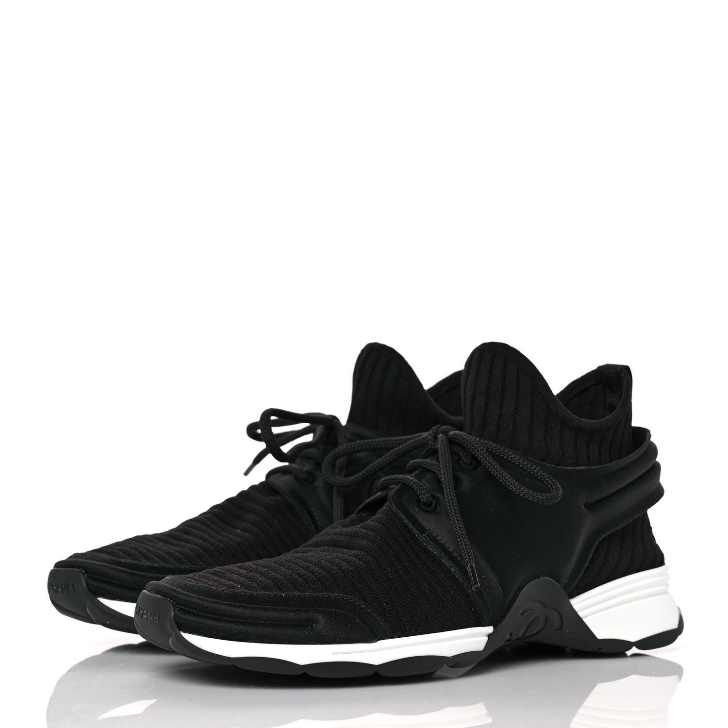 Chanel Stretch Fabric Womens CC Sneakers 39 Black 3 of 9