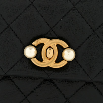 Chanel Glazed Calfskin Quilted Mini Pearl Side Flap Black 12 of 13
