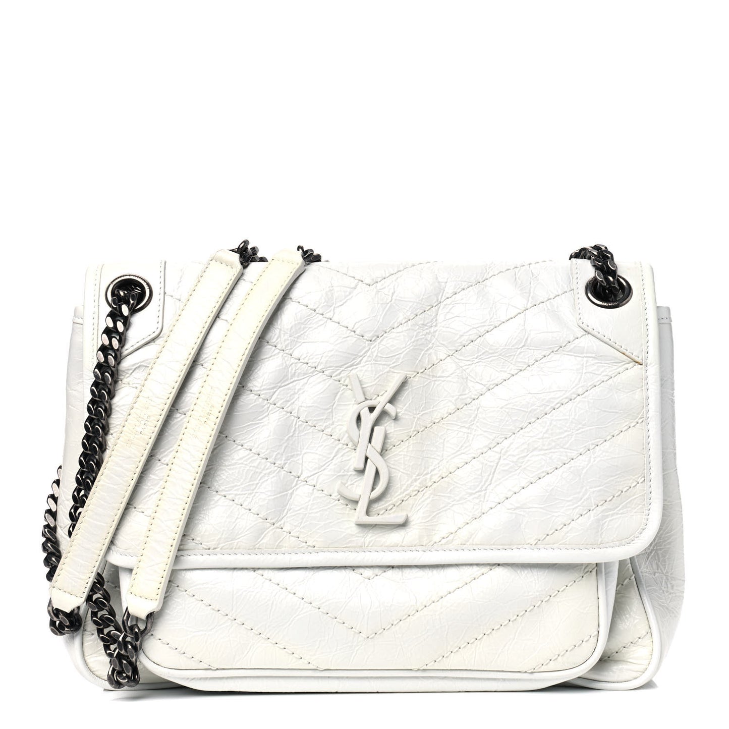 Crinkled Calfskin Matelasse Monogram Medium Niki Chain Satchel Dirty White