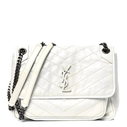 Saint Laurent Crinkled Calfskin Matelasse Monogram Medium Niki Chain Satchel Dirty White 1 of 6