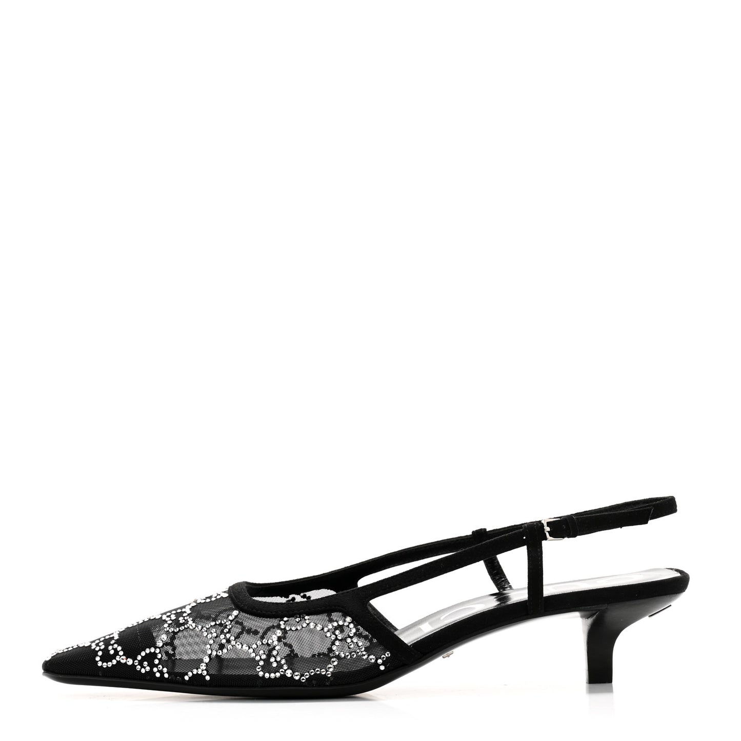 Tela Retino Kid Scamosciato Crystal GG Monogram Square G 35mm Slingback Pumps 39.5 Black
