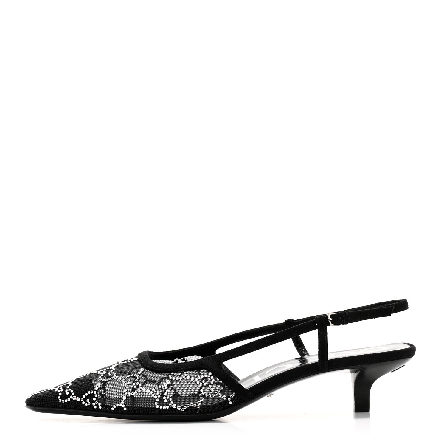 Gucci Tela Retino Kid Scamosciato Crystal GG Monogram Square G 35mm Slingback Pumps 39.5 Black 1 of 8