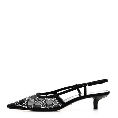 Gucci Tela Retino Kid Scamosciato Crystal GG Monogram Square G 35mm Slingback Pumps 39.5 Black 1 of 8