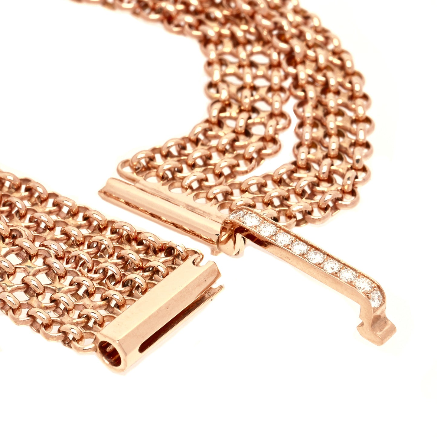 18K Rose Gold Pave Diamond GM Kelly Clochette Bracelet SH