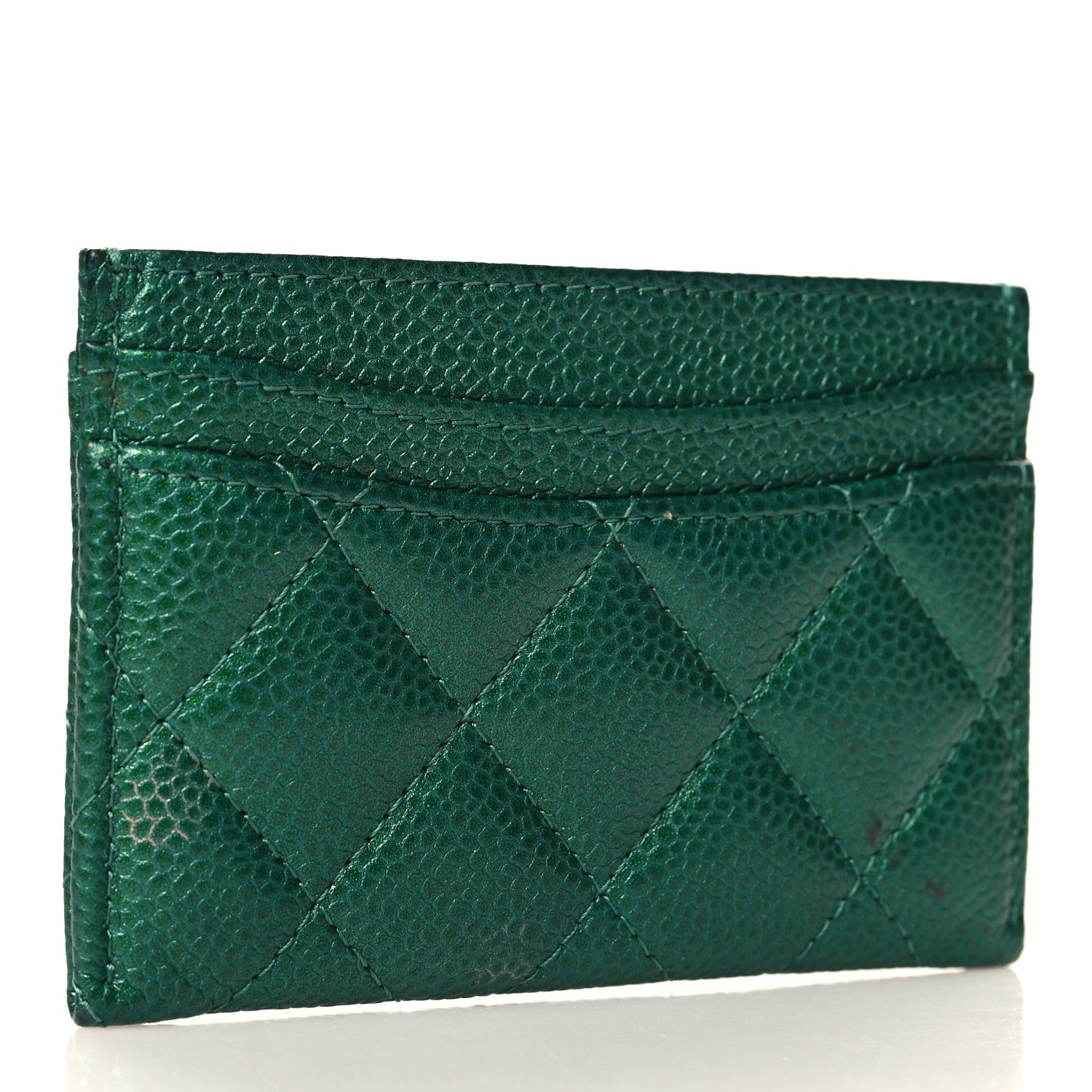 Chanel Metallic Caviar Quilted Card Holder Green 3 of 8