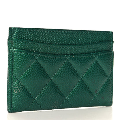 Chanel Metallic Caviar Quilted Card Holder Green 3 of 8