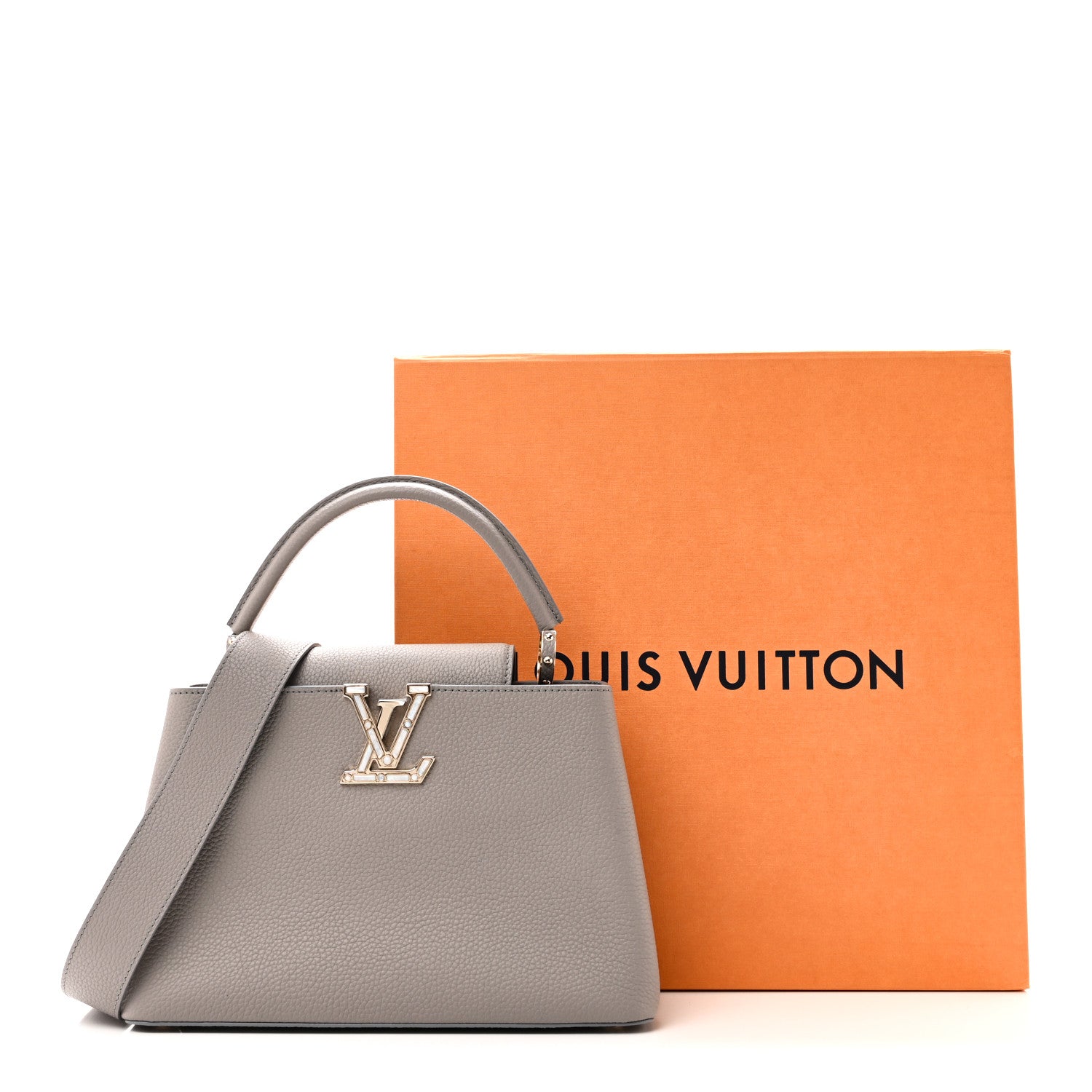 Louis Vuitton Taurillon Moonstone Capucines MM Galet 1887321