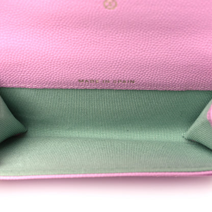 Chanel Caviar Metal Perforated Quilted CC Flap Card Holder Pink Green 5 of 10