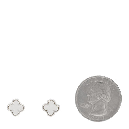 Van Cleef & Arpels 18K White Gold Mother of Pearl Sweet Alhambra Earrings 2 of 5