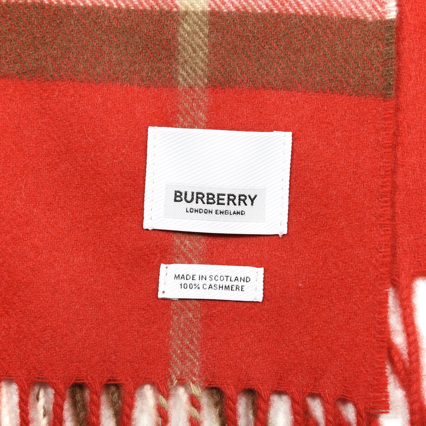 Cashmere Classic Giant Check Fringe Scarf Red