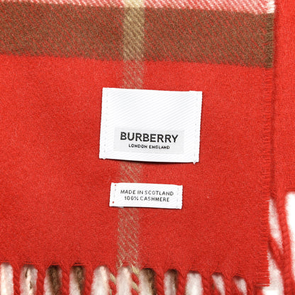 Burberry Cashmere Classic Giant Check Fringe Scarf Red 3 of 4
