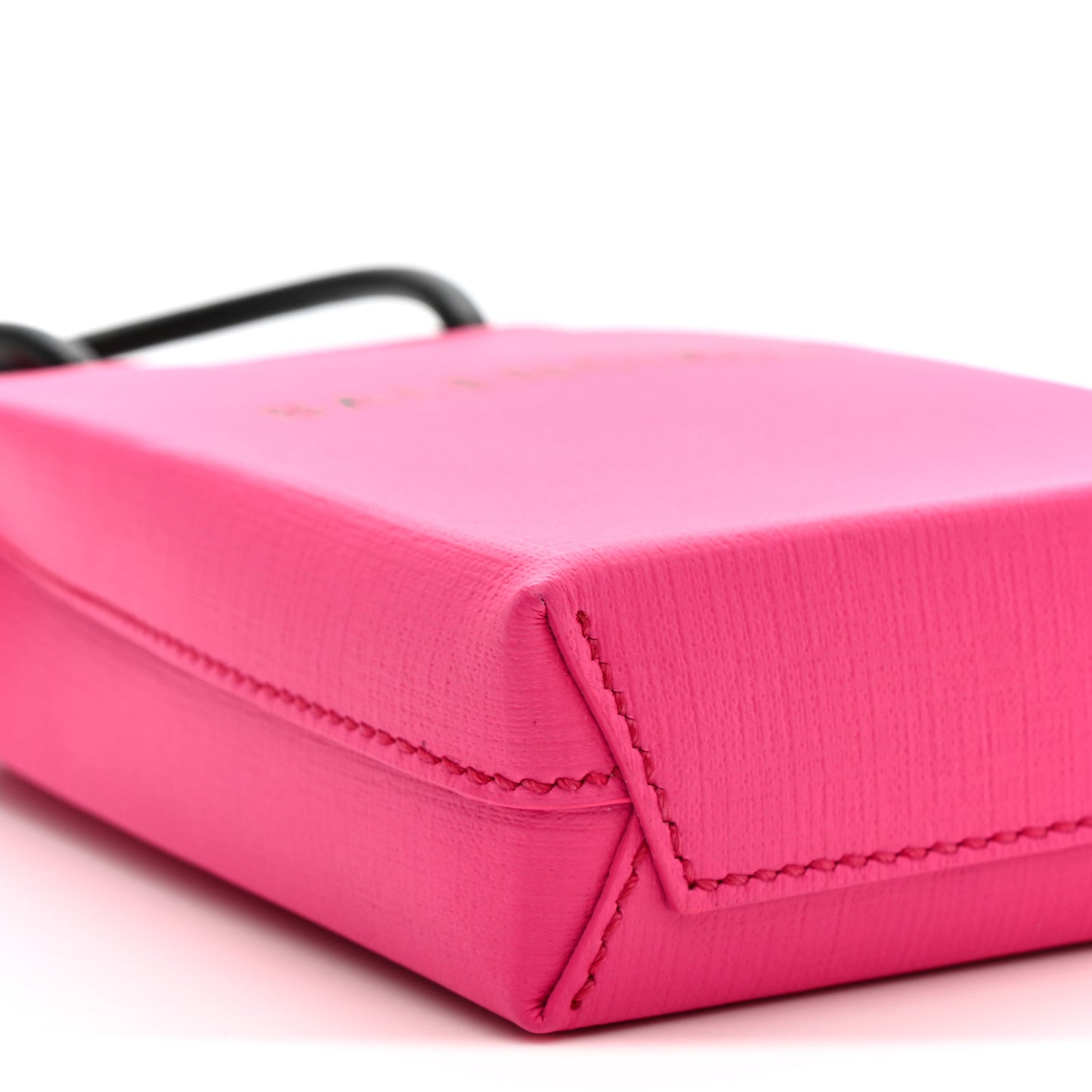 Squared Calfskin Logo Shopping Phone Holder Bag Acid Fuchsia