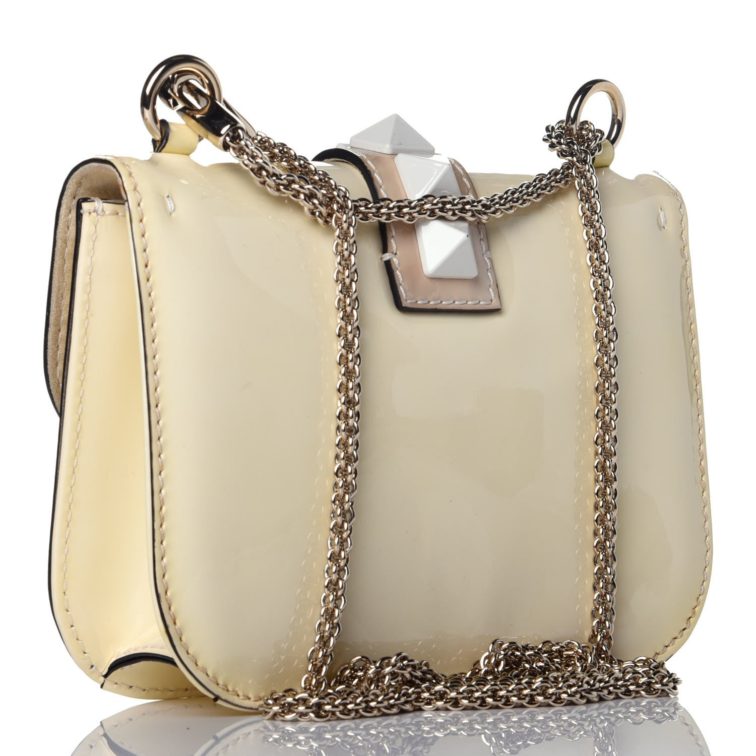 Valentino Garavani Patent Small Glam Lock Rockstud Flap Ivory 4 of 10