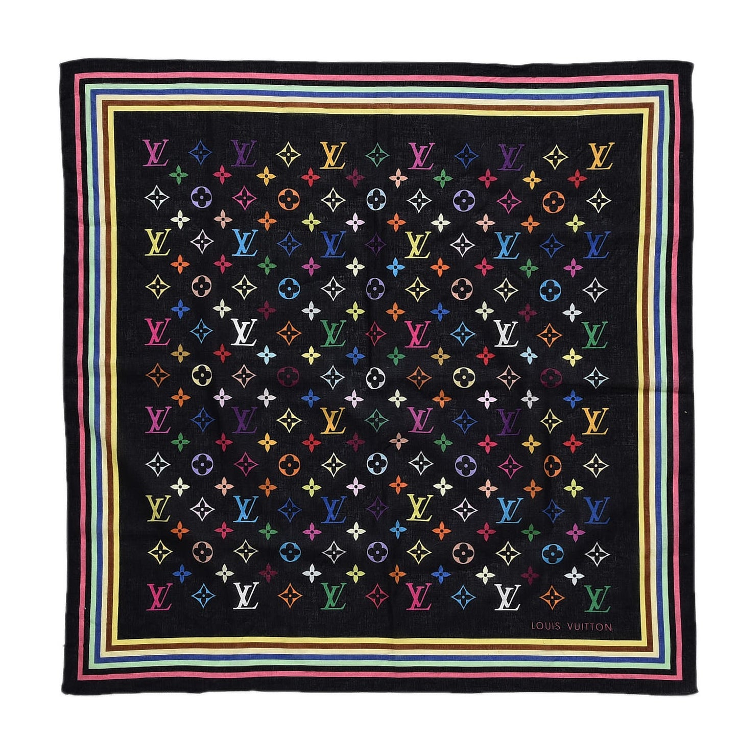 Cotton Multicolor Square Scarf Black
