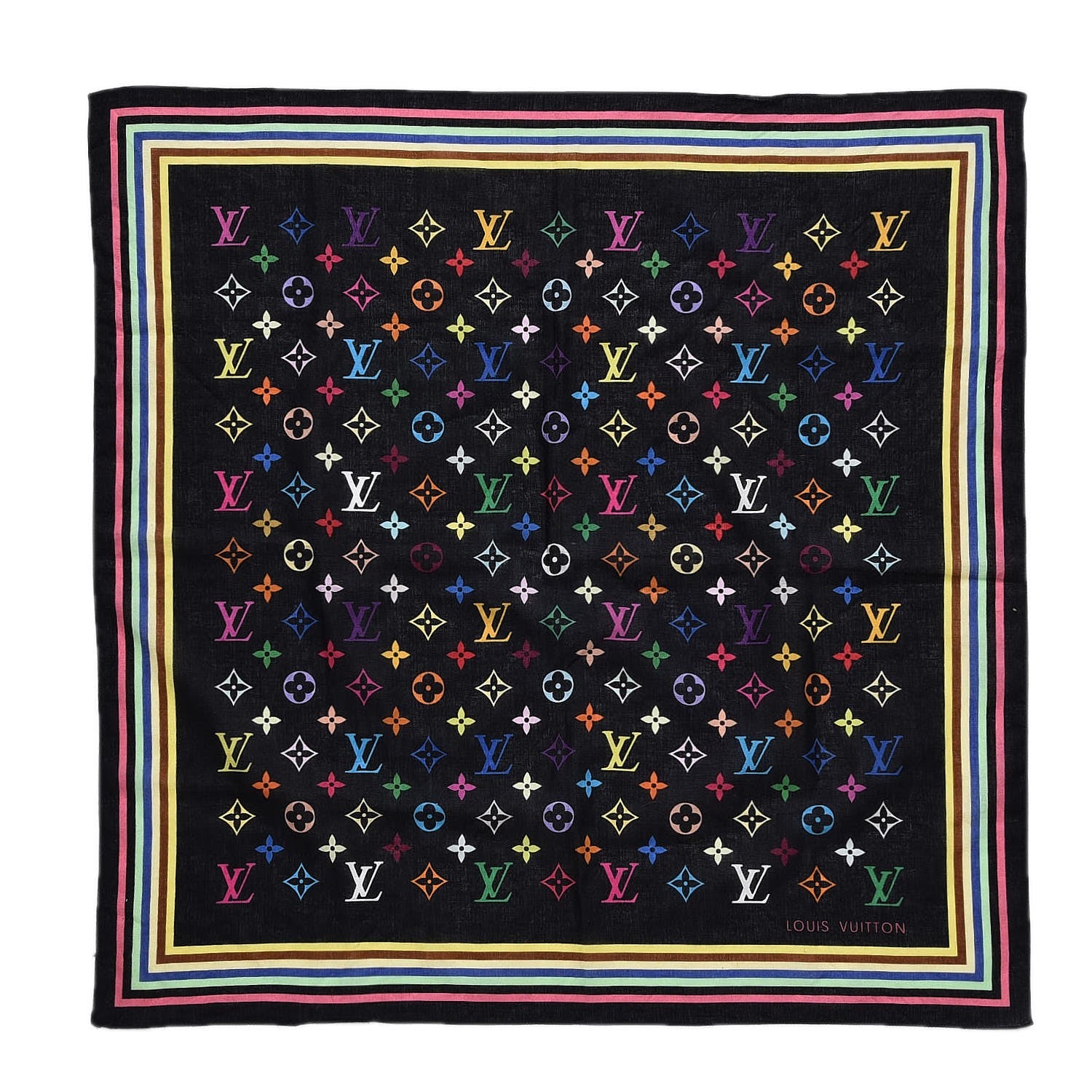 Louis Vuitton Cotton Multicolor Square Scarf Black 1 of 3