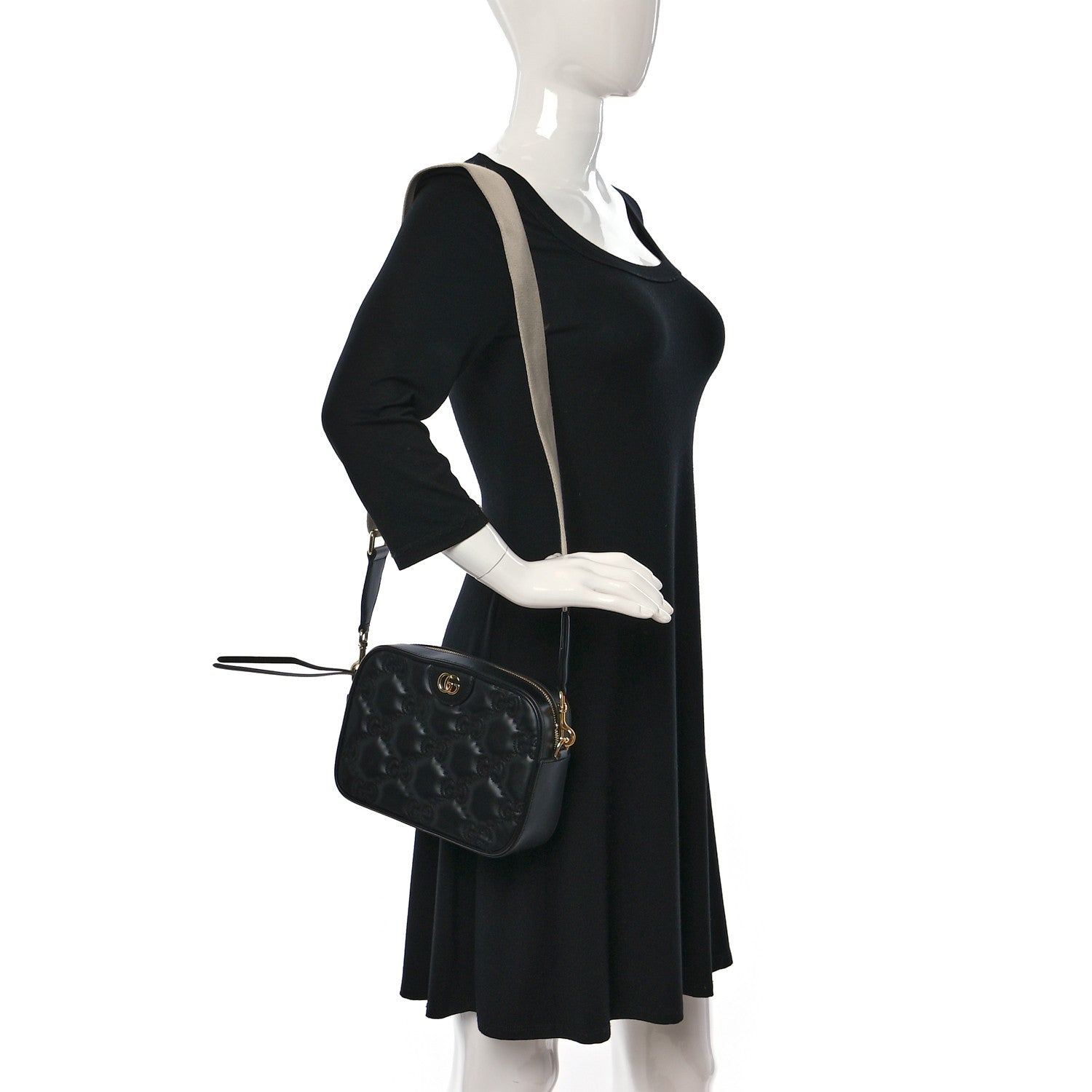 Gucci Calfskin GG Matelasse Shoulder Bag Black Natural 2 of 10