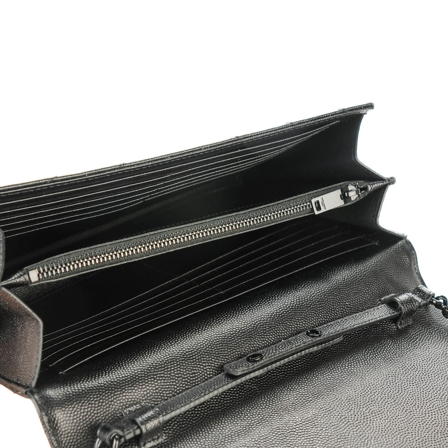 Grain De Poudre Matelasse Chevron Medium Monogram Chain Wallet Black