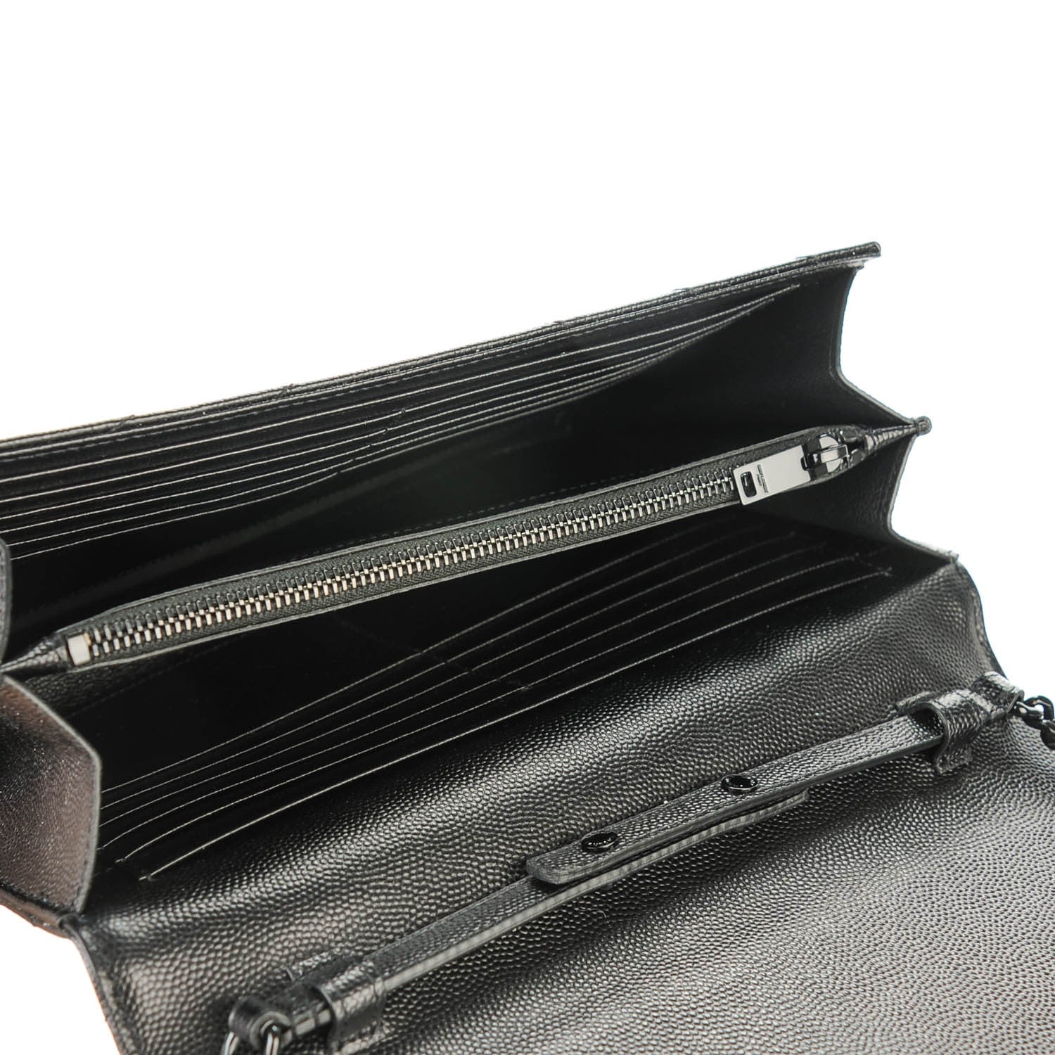 Saint Laurent Grain De Poudre Matelasse Chevron Medium Monogram Chain Wallet Black 5 of 7