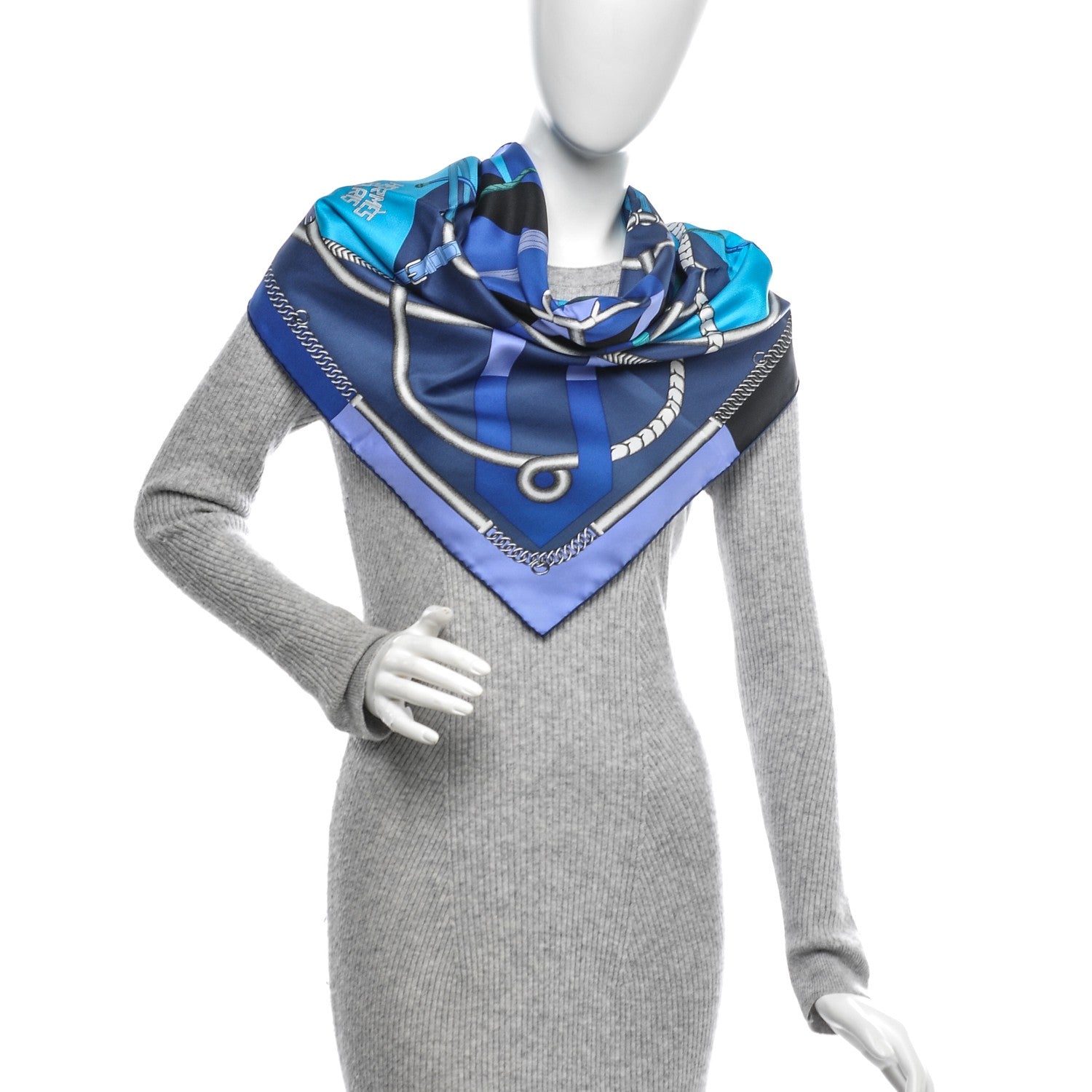 Hermes Silk Parcours Sans Faute Scarf 90 Ardoise Bleu Lagon Mauve