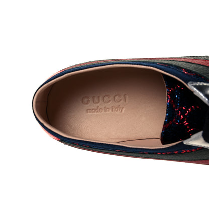 Gucci Lurex Calfskin Web GG Monogram Mens Falacer Sneakers 9 Iridescent Blue Iridescent Red Silver 8 of 10