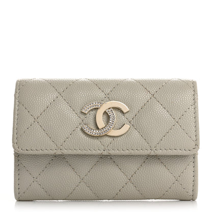 Chanel Caviar Quilted Crystal CC Flap Card Holder Light Grey 1 of 14