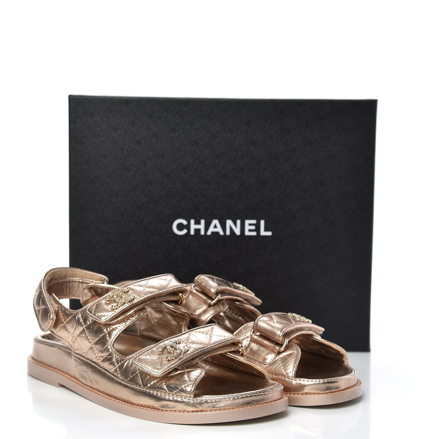 Iridescent Lambskin Quilted CC Dad Sandals 39.5 Light Bronze