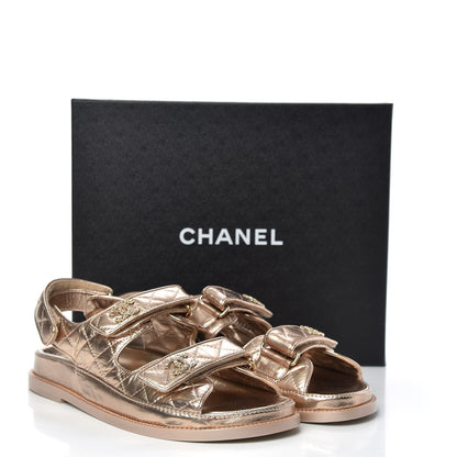 Chanel Iridescent Lambskin Quilted CC Dad Sandals 39.5 Light Bronze 8 of 8